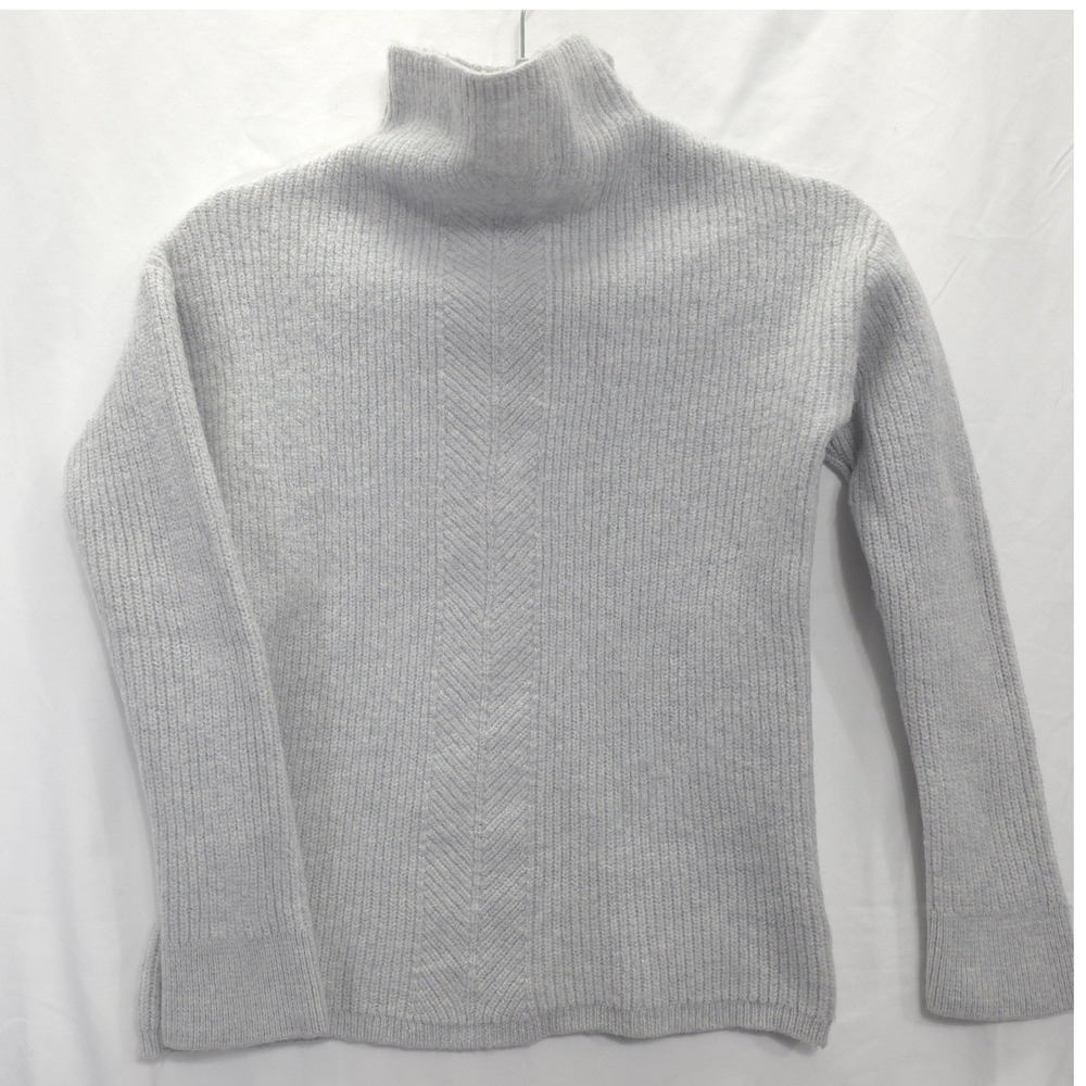 Rachel Zoe Merino Wool Ribbed Turtleneck Sweater Gray Women XS Minimalist Luxury